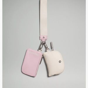 NWT lululemon dual pouch wristlet white opal pink peony